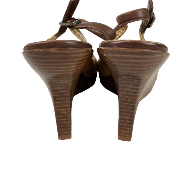 COLE HAAN Genuine Leather Reptile Snakeskin Wedge Slingback Peep Toe Shoes sz 9 - Picture 11 of 16